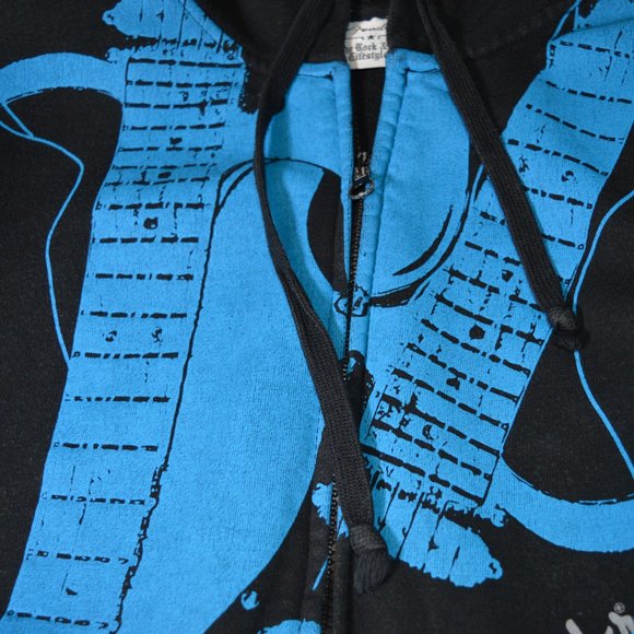 Fender Full Zip Mens Medium Blue Black Guitars Pocketed Hoodie Jacket - Picture 6 of 8